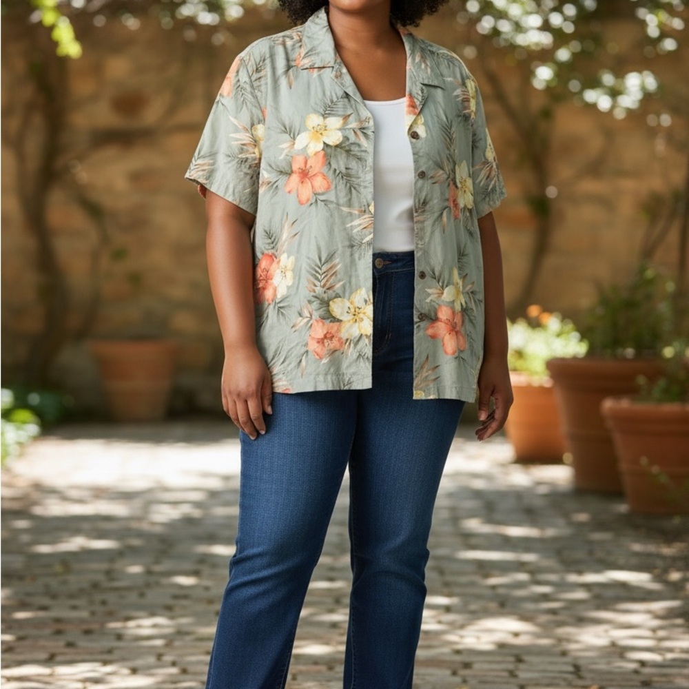 Jaclyn Smith Classic Tropical Print Shirt